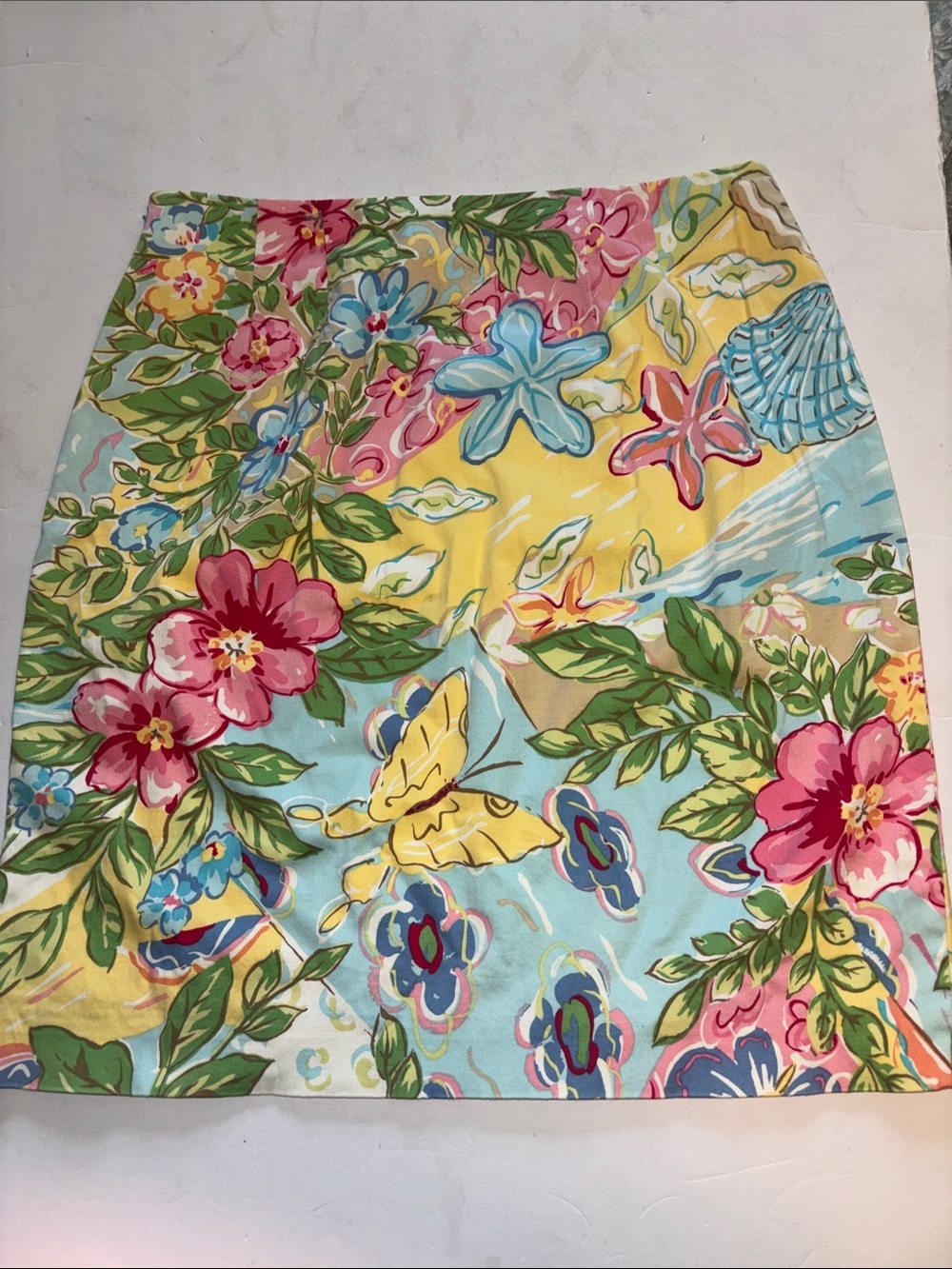 TALBOTS….PASTEL COLORED FLORAL SKIRT WITH BACK ZIPPER SIZE 10 FULLY LINED
